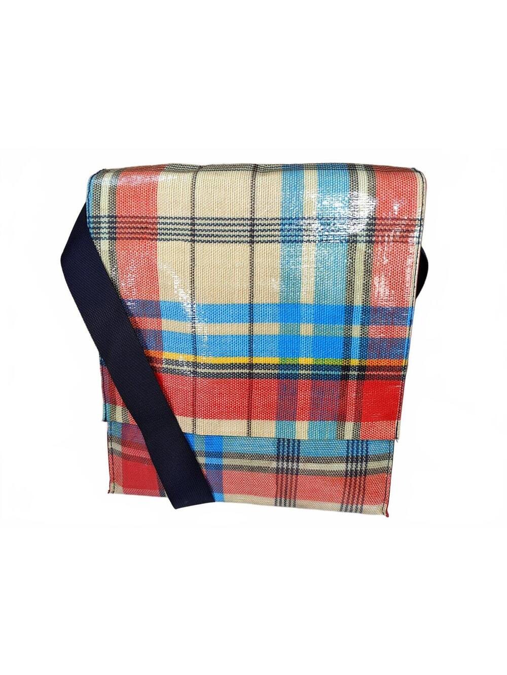 Blue Q Messenger Bag Plaid Multicolor Woven Recycled Tote CN